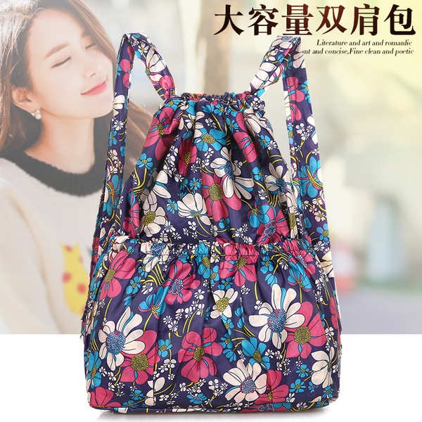 Balo Dây Rút Cỡ Lớn Chống Thấm Nước In Họa Tiết Hoa Thời Trang Cho Nữ