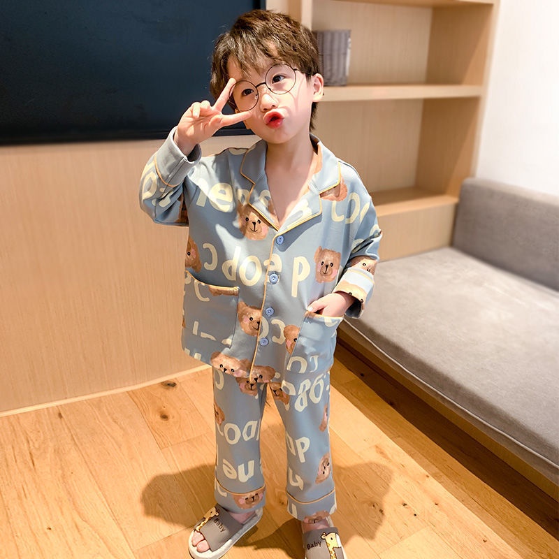 Spring autumn western style long-sleeved children's pyjamas boys children's air-conditioning suits medium big children cute cartoon