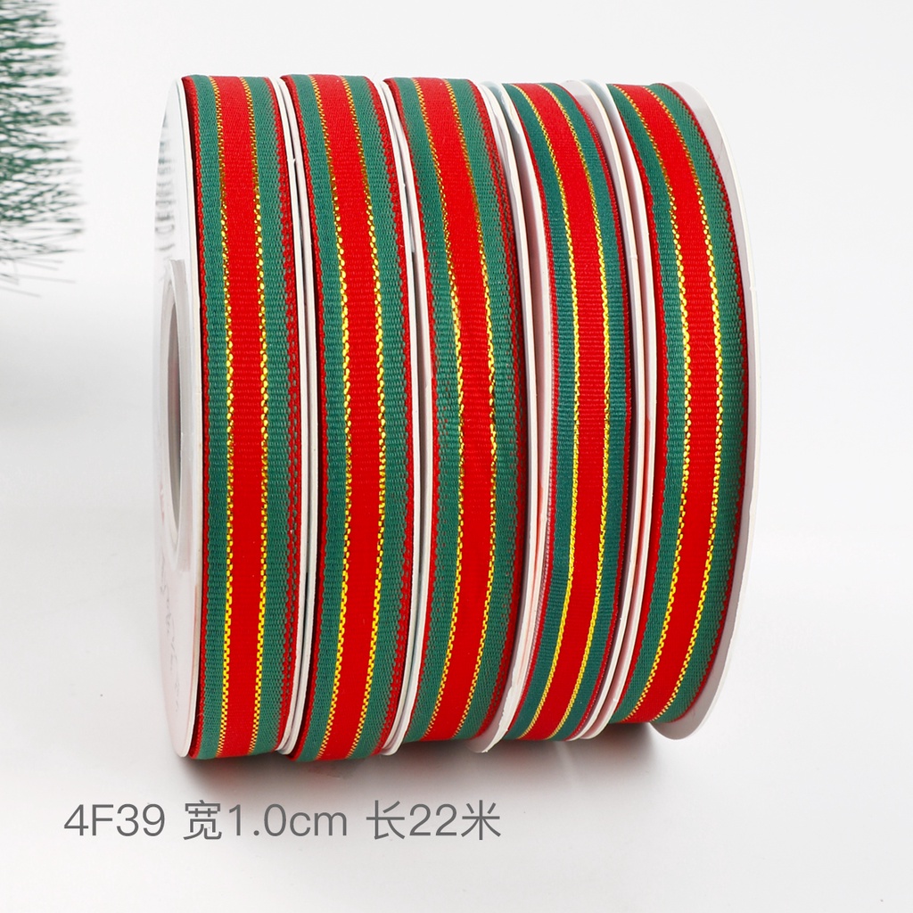 Giáng sinh ruy băng quà tặng hộp quà bao bì màu đỏ xanh lá cây kẻ sọc ruy băng bó hoa tươi trang trí bánh ruy băng nơ diy