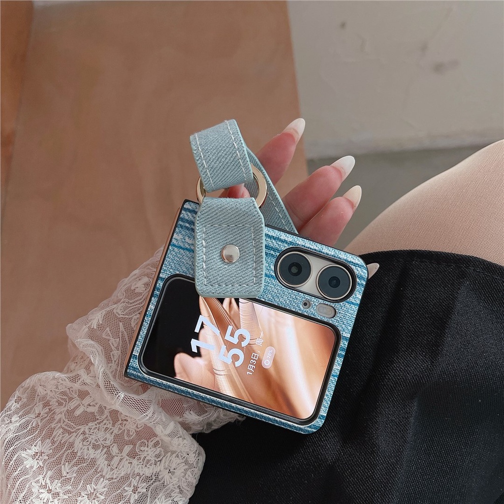 OPPO Áo Thun In Hình Nhãn Hiệu Thời Trang♝◄Bao Da Điện Thoại Nắp Lật Họa Tiết denim Cá Tính Cho Oppofindn2F findn2 n2f