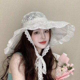New female sunshade hat white lace sun fisherman hat big hat brim face-covering breathable sunshade hat