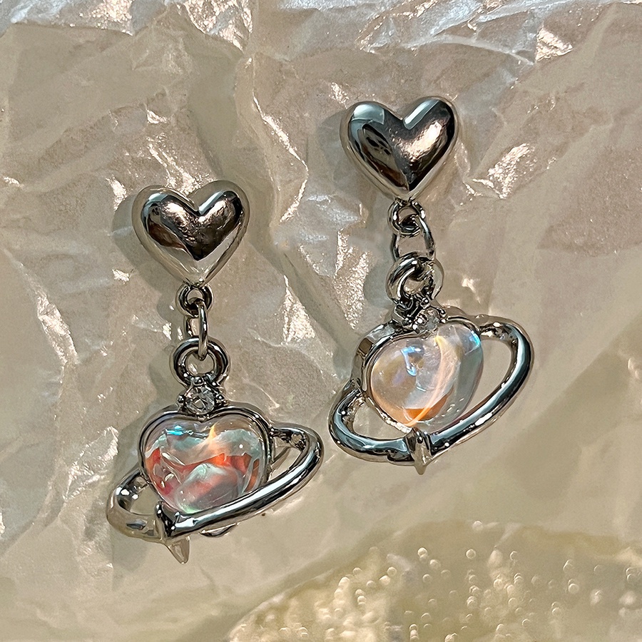 Bông Tai Hình Trái Tim Đính Đá Mắt Mèo Thời Trang Cho Nữ