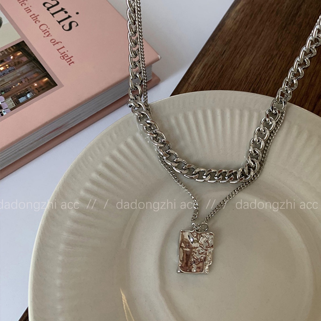 Dây Chuyền Hai Lớp Mặt Vuông Phong Cách Hip Hop Cao Cấp Sang Trọng
