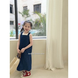 Hàng mới về đầm dài denim tay ngắn in hoa đơn giản thời trang hàn quốc nhật bản cho bé gái chính hãng một mảnh hàng mới về đầm hoa