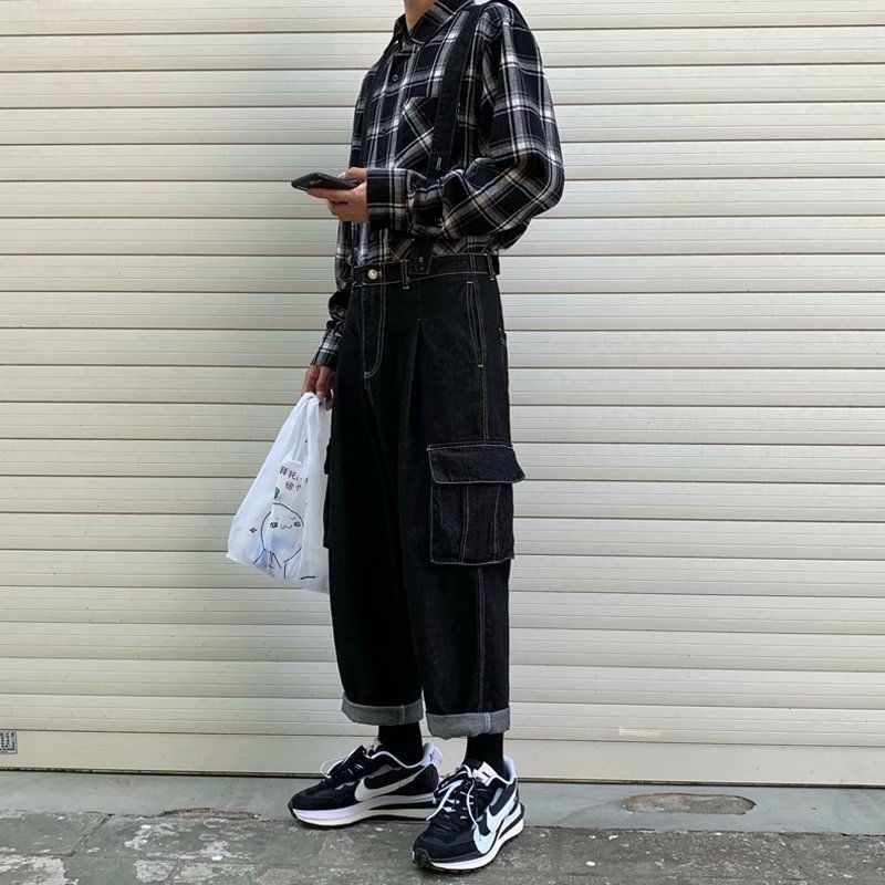 Quần Jeans Nam Ống Rộng Phong Cách Nhật Bản Thời Trang
