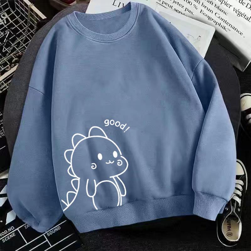 Hàng Có Sẵn Áo Sweatshirt Dáng Rộng Hình Khủng Long Nhỏ Dễ Thương Kích Thước Lớn Dành Cho Học Sinh Tuổi Teen