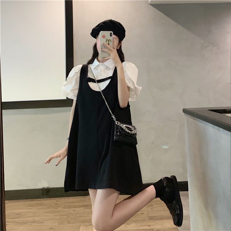 Set Áo Sơ Mi Tay Ngắn + Chân Váy Yếm Phong Cách Hàn Quốc Thời Trang Mùa Hè 2022 Cho Nữ