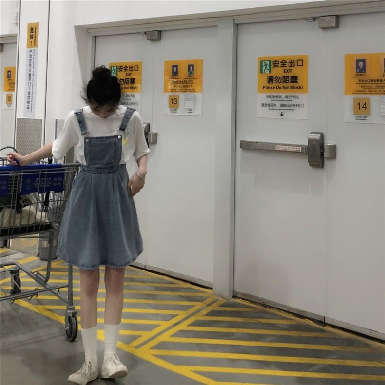 Jiashucheng Đầm Yếm Denim Thời Trang Xuân Hè Nhật Bản Dành Cho Bé