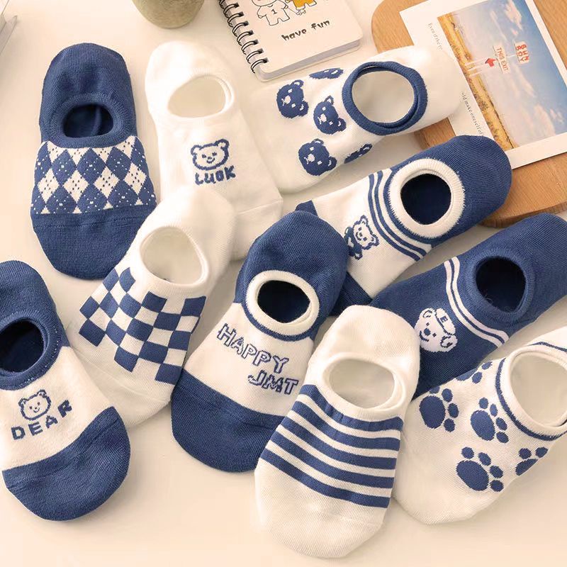 Vớ Mỏng Nhẹ Thoải Mái Chống Trượt Họa Tiết Gấu Dễ Thương Cho Nữ