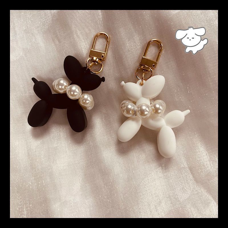 Móc Khóa Hình Chú Chó Hoạt Hình Đính Ngọc Trai Dễ Thương diy