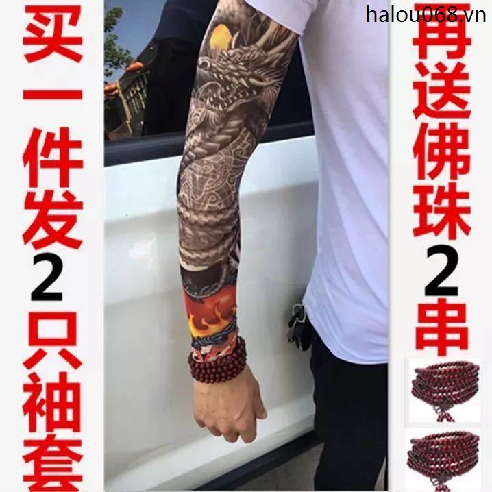 Ống Tay Áo Chống Nắng Vải Lụa Lạnh Không Đường May In Hình Xăm Cá Tính Cho Nam Và Nữ