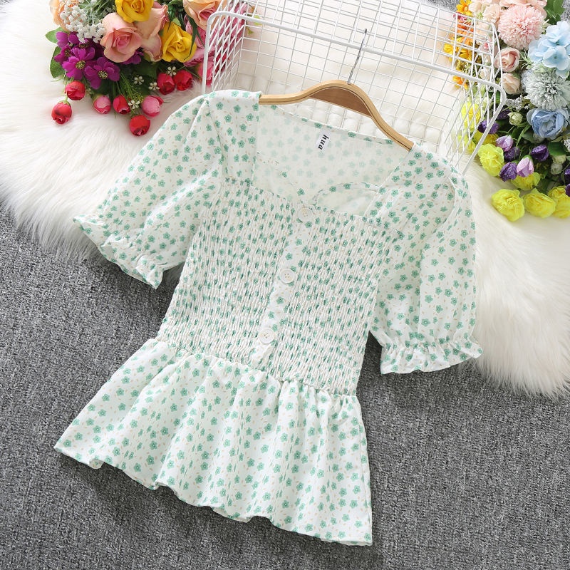 Qx Áo Sơ Mi Chiffon Nhỏ Hở Xương Quai Xanh Tươi Mới Hở Rốn Ôm Dáng Ngọt Ngào Dễ Phối Đồ