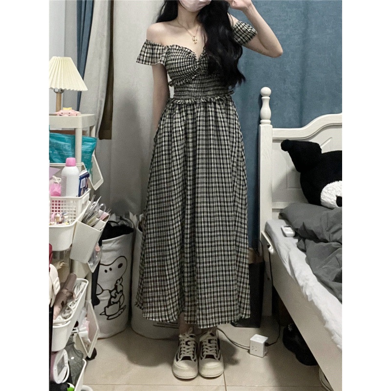 [Bán Chạy] Đầm Dài Dáng Ôm Không Dây Hở Vai Kiểu Pháp Hepburn Thời Trang Mùa Hè Cho Nữ