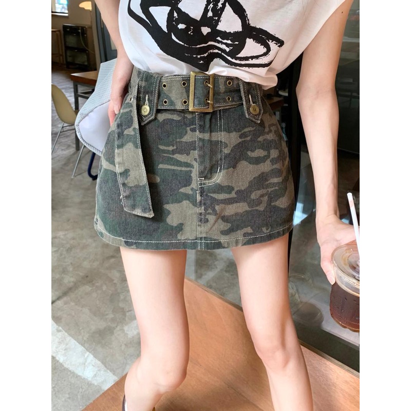 Chân Váy Jeans Chữ a Lưng Cao Họa Tiết Rằn Ri Phong Cách Retro Cho Nữ