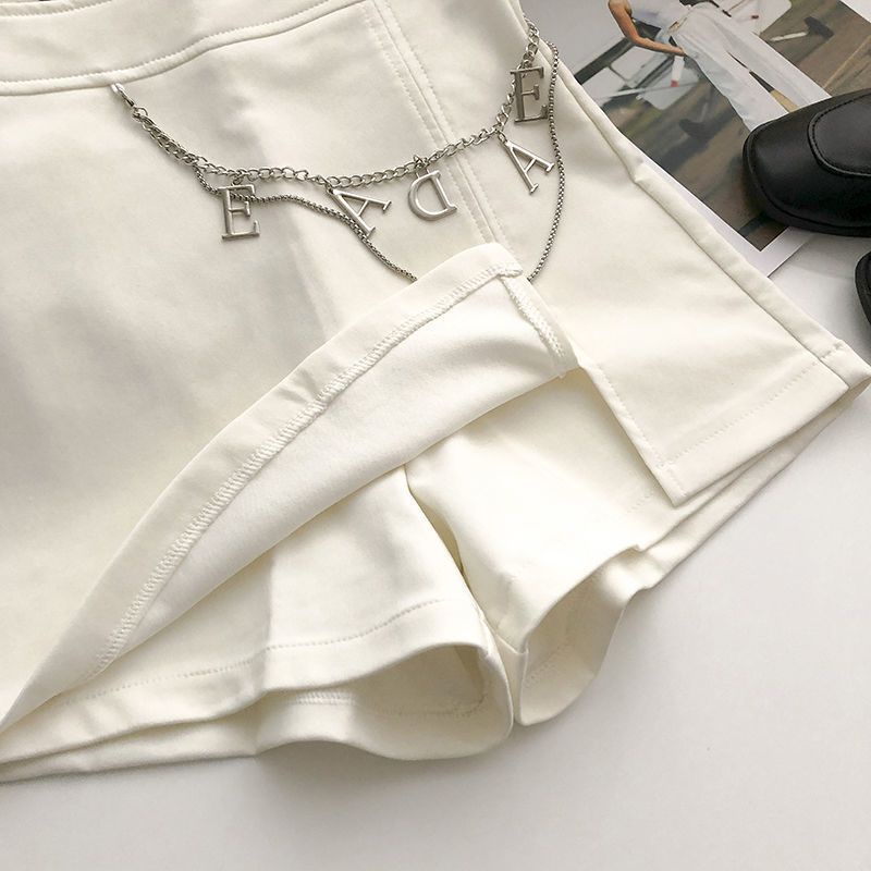 Quần Short Lưng Cao Ống Rộng Phối Dây Xích In Chữ Phong Cách Hàn Quốc Thời Trang Cho Nữ