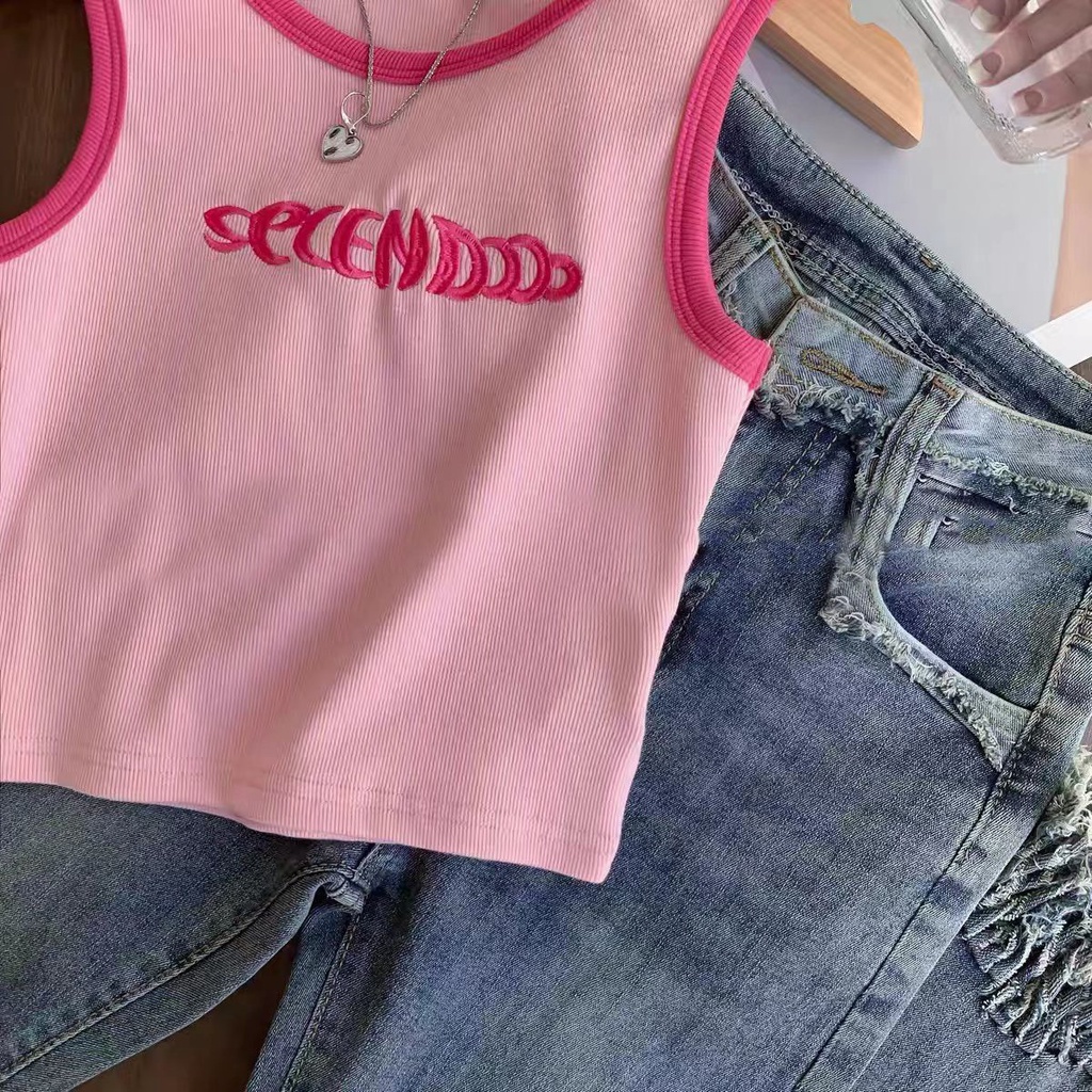 Áo Hai Dây Dáng Ngắn Màu Hồng Phong Cách Retro Mỹ Thời Trang Mùa Hè Cho Nữ