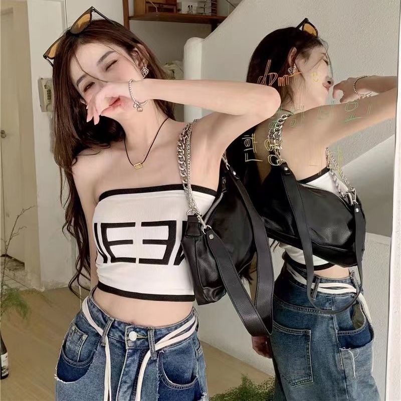 Hàng Mới Về Bán Chạy ~ Áo Ống Không Dây In Chữ Phong Cách Bán Chạy Cho Nữ