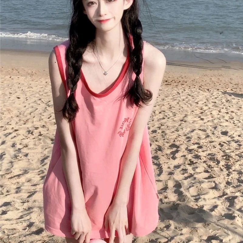 Áo Thun Thể Thao Không Tay Dáng Rộng Màu Sắc Tương Phản Thời Trang Mùa Hè Cho Nữ