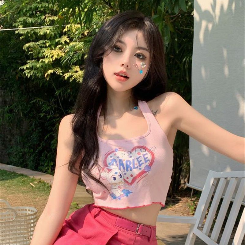 Áo Hai Dây Dáng Ngắn In Họa Tiết Phong Cách Nhật Bản Thời Trang Mùa Hè Quyến Rũ Cho Nữ / Búp Bê Barbiecore