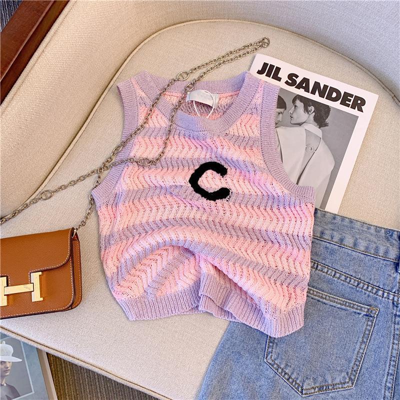 Áo Dệt Kim Hai Dây Dáng Ôm Ngắn Họa Tiết Kẻ Sọc Màu Hồng Thời Trang Mùa Hè Xinh Xắn Cho Nữ