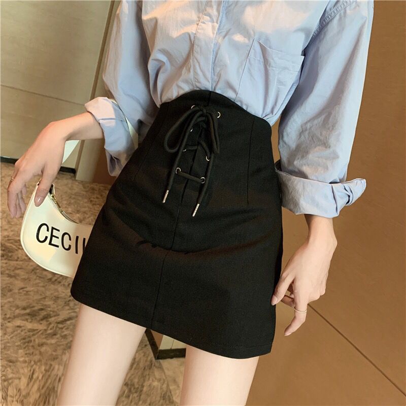 Bán Chạy Bán Chạy ~ Chân Váy Chữ a Lưng Cao Ôm Hông Phối Dây Buộc Thiết Kế Hot Girl Feel Niche