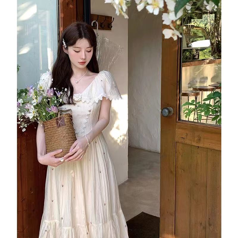 Đầm Dài Vừa In Họa Tiết Ngọt Ngào Phong Cách Retro Pháp 2023 6.13 Cho Nữ