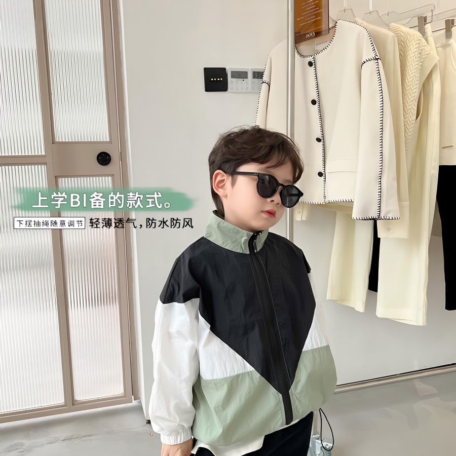 Hàng Mới Về Áo Khoác Mỏng Chống Nắng Cổ Đứng Phối Màu Tương Phản Thời Trang Xuân Hè 2023 Cho Bé Trai