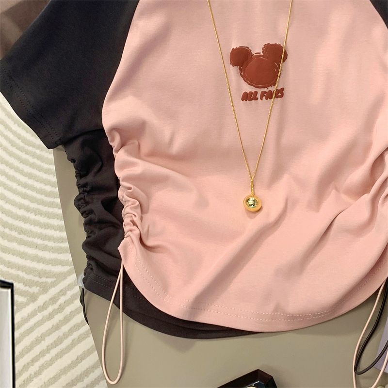 Áo Thun Tay Ngắn In Họa Tiết Màu Sắc Tương Phản Thời Trang Mùa Hè 2023 Phong Cách Hàn Quốc Cho Bé Gái