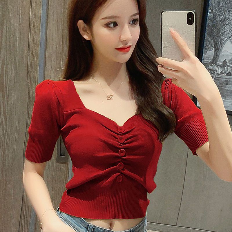 Áo Thun Ngắn Tay Vải Lụa Mát Thời Trang Mùa Hè Phong Cách Pháp Cho Nữ