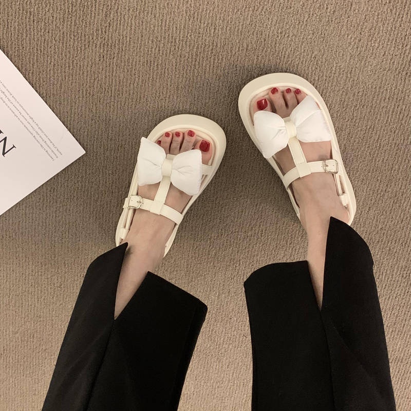 Giày Sandal Đế Dày Đính Nơ Thời Trang Mùa Hè