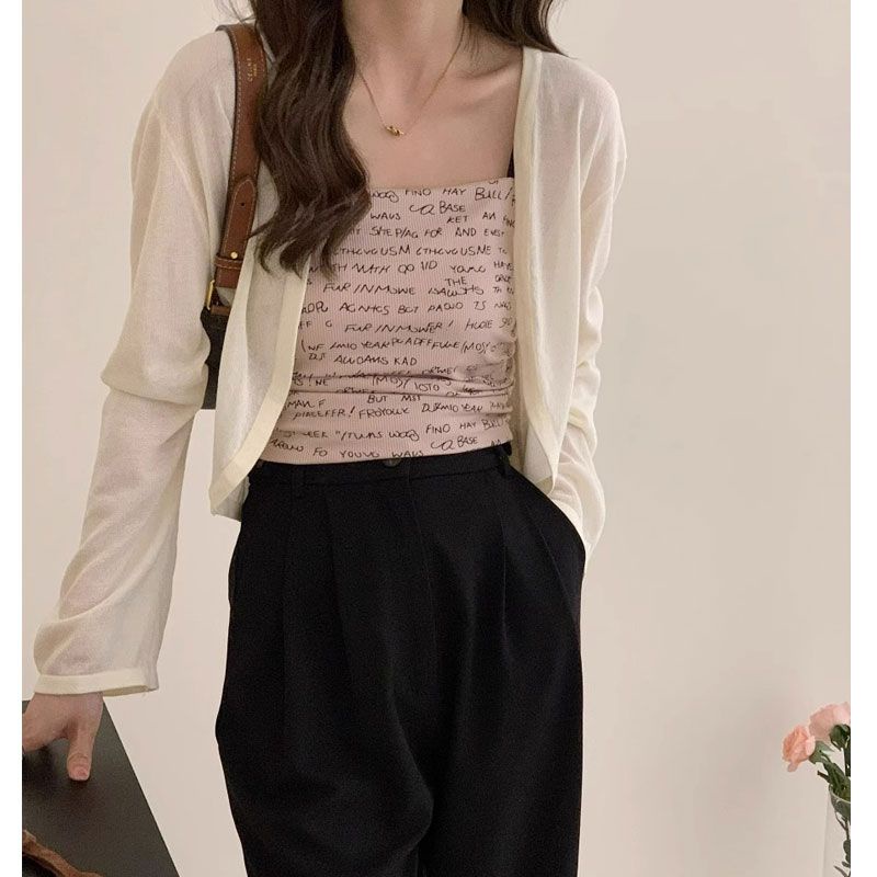 Áo Khoác Cardigan Dệt Kim Mỏng Tay Dài Dáng Ngắn Thời Trang Dành Cho Nữ