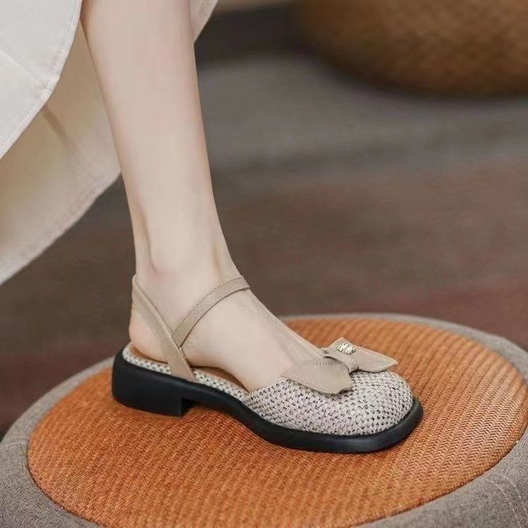Hàng Mới Về ~ Sandal Cao Gót Hở Ngón Đế Phẳng Thắt Nơ Cài Khóa Cao Cấp Trẻ Trung Dành Cho Nữ