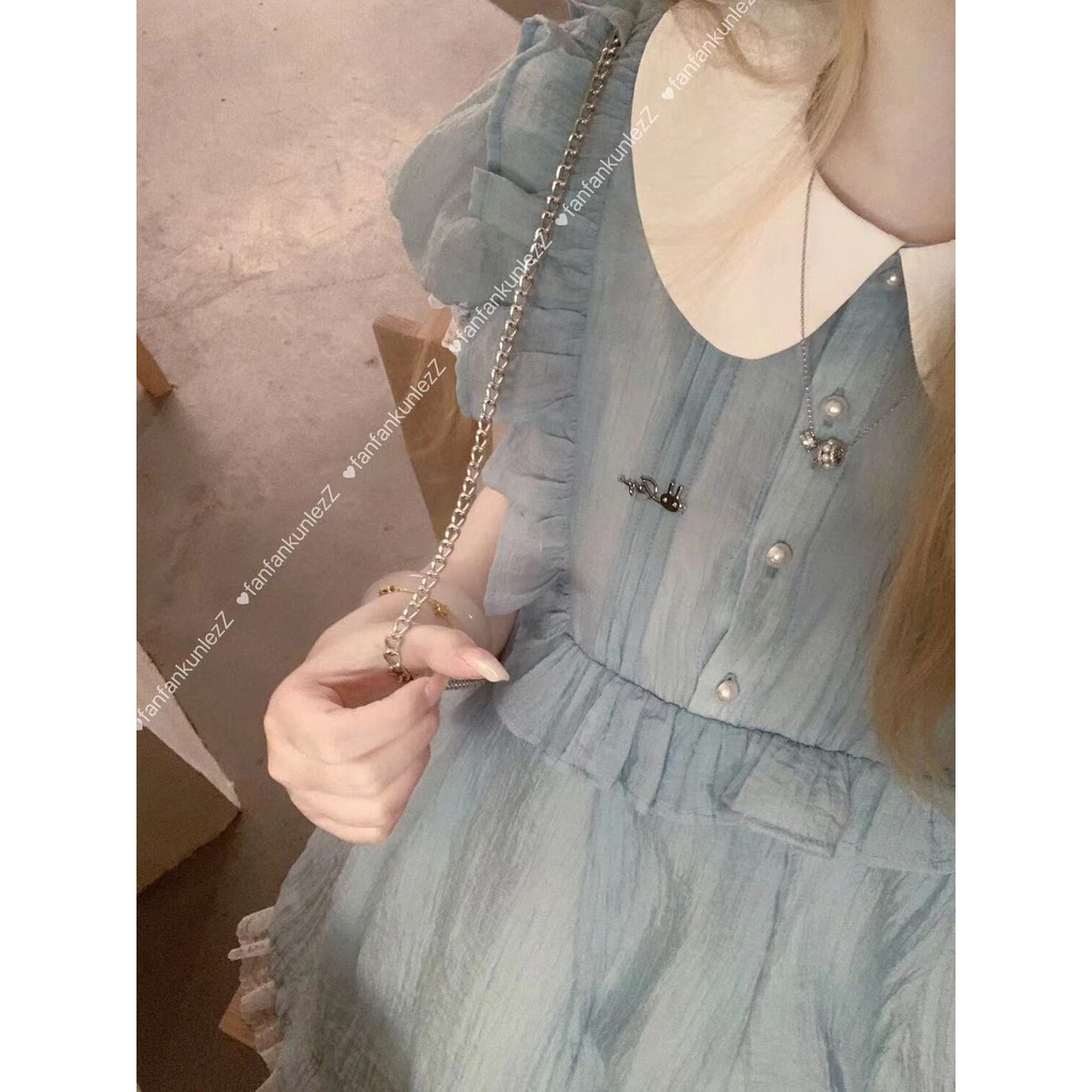 Đầm Ngủ Ngắn Tay Phồng Cổ Búp Bê Phối Ren Thời Trang Mùa Hè Cho Nữ