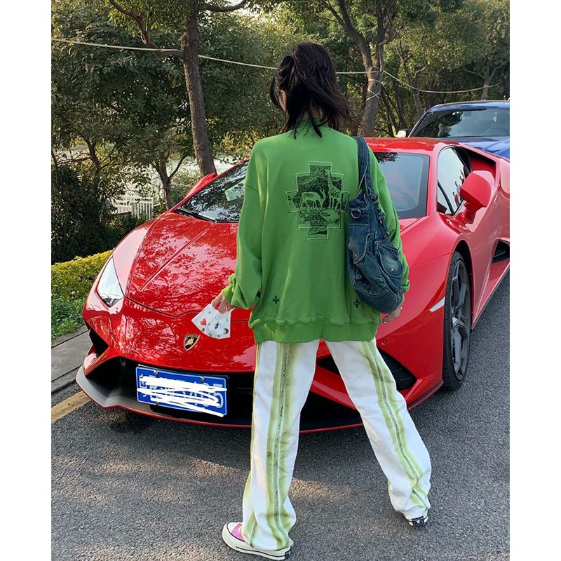 Quần Jean Ống Rộng Nhuộm Màu Phong Cách Đường Phố Thời Trang Xuân Thu Mới