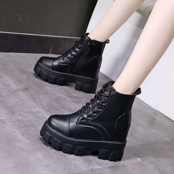 Giày Bốt Martin Da Đế Xuồng Dày 10cm Tăng Chiều Cao Kiểu Anh Thời Trang Thu Đông 2020 Cho Nữ