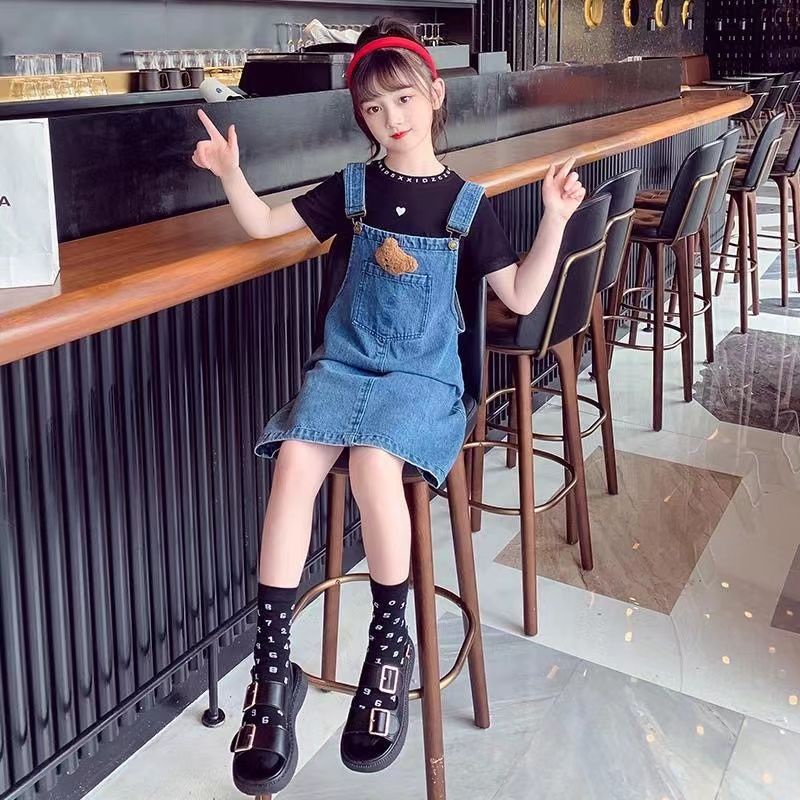 ~ Váy Yếm Denim Hai Dây Cỡ Vừa Thời Trang Mới 2023 Dành Cho Bé Gái