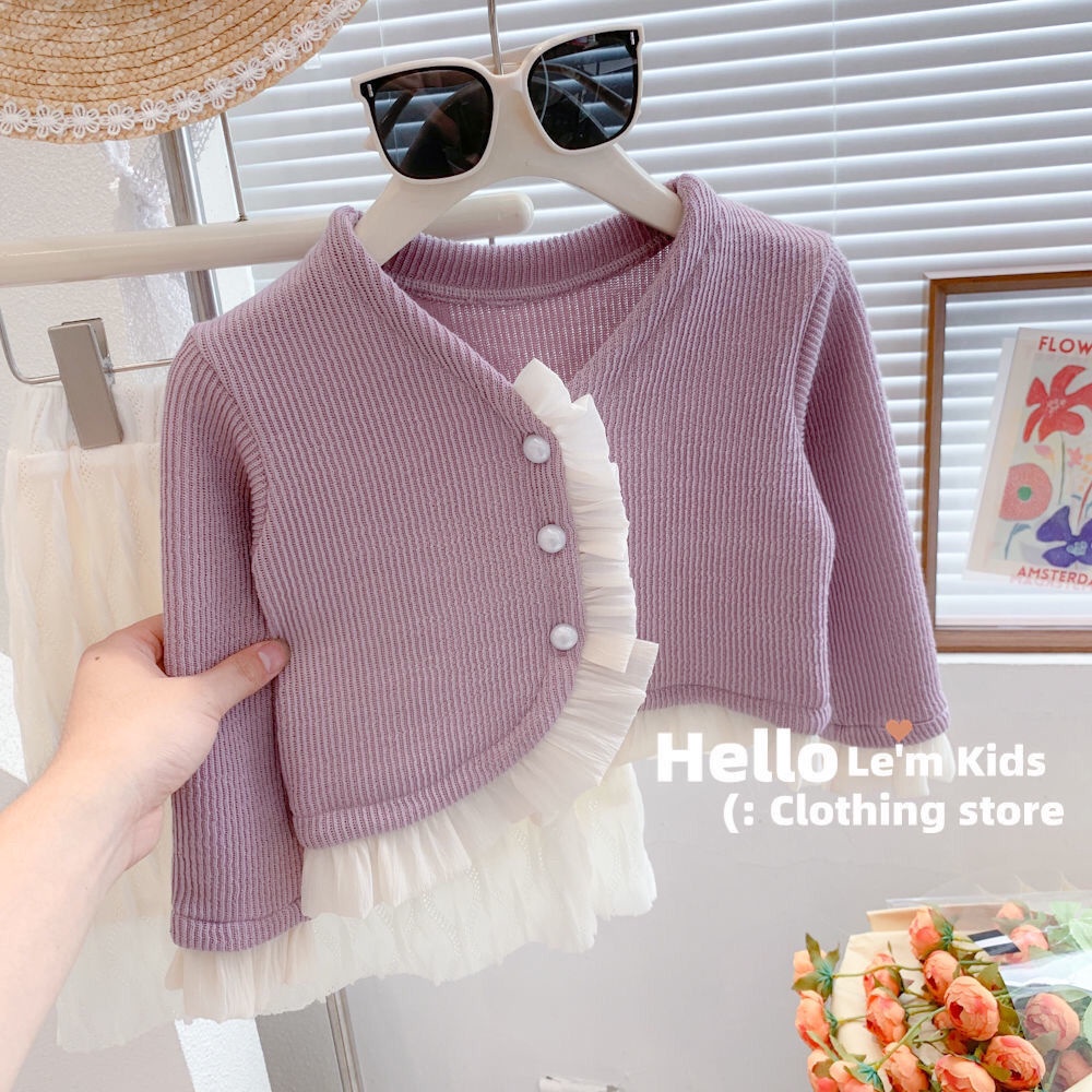 Áo Khoác Dệt Kim Dáng Ôm Màu Sắc Ngọt Ngào Phong Cách Công Chúa Ngọt Ngào Thời Trang Mùa Thu Cho Bé Gái