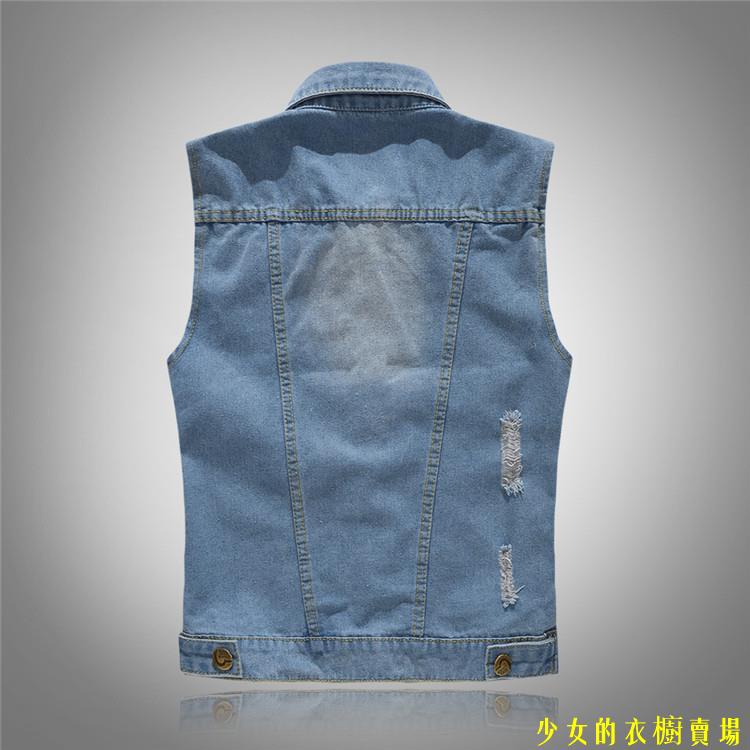 Áo Khoác denim Sát Nách Ôm Dáng Màu Sáng Rách Thời Trang Hàn Quốc Cho Nam