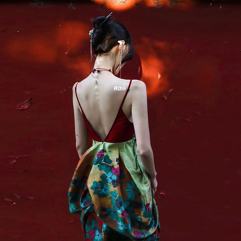 Đầm Hai Dây Phong Cách Trung Hoa Cổ Điển Thanh Lịch Gợi Cảm Thời Trang Mùa Hè Kiểu Mới