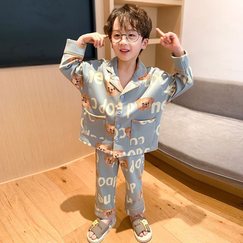 Spring autumn western style long-sleeved children's pyjamas boys children's air-conditioning suits medium big children cute cartoon