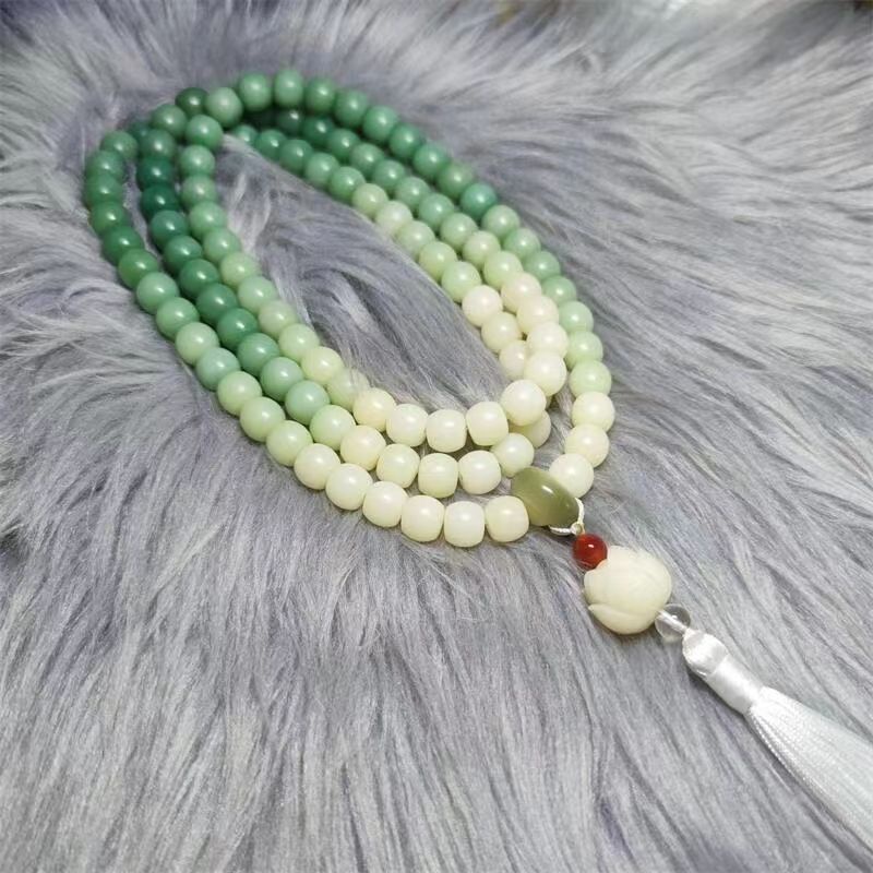 Vòng Tay Chuỗi Hạt Bồ Đề Bằng Đá Ngọc Bích Trắng Tự Nhiên Mềm Mại Phong Cách Phật Giáo Retro Cho Nam Và Nữ Dây Chuỗi Hạt Bồ Đề Mềm Mại Phong Cách Retro