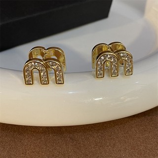 Bông tai nữ nhẹ sang trọng retro kim cương giả bông tai hai mặt chữ m bông tai