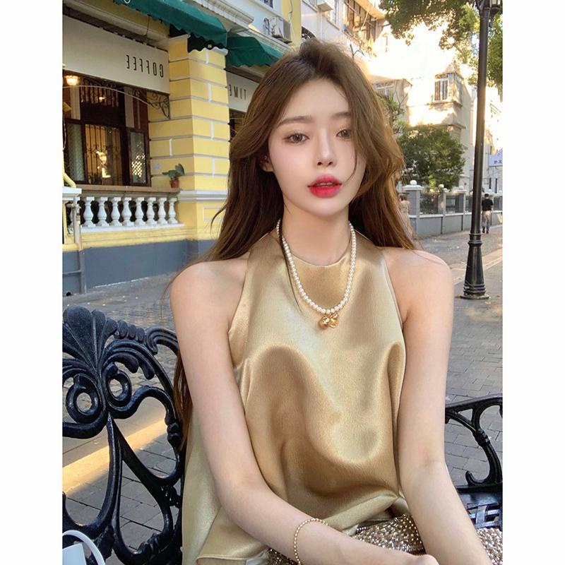 Áo Satin Không Tay Cổ Tròn Dáng Rộng Thời Trang Mùa Hè Pháp Cao Cấp Dành Cho Nữ