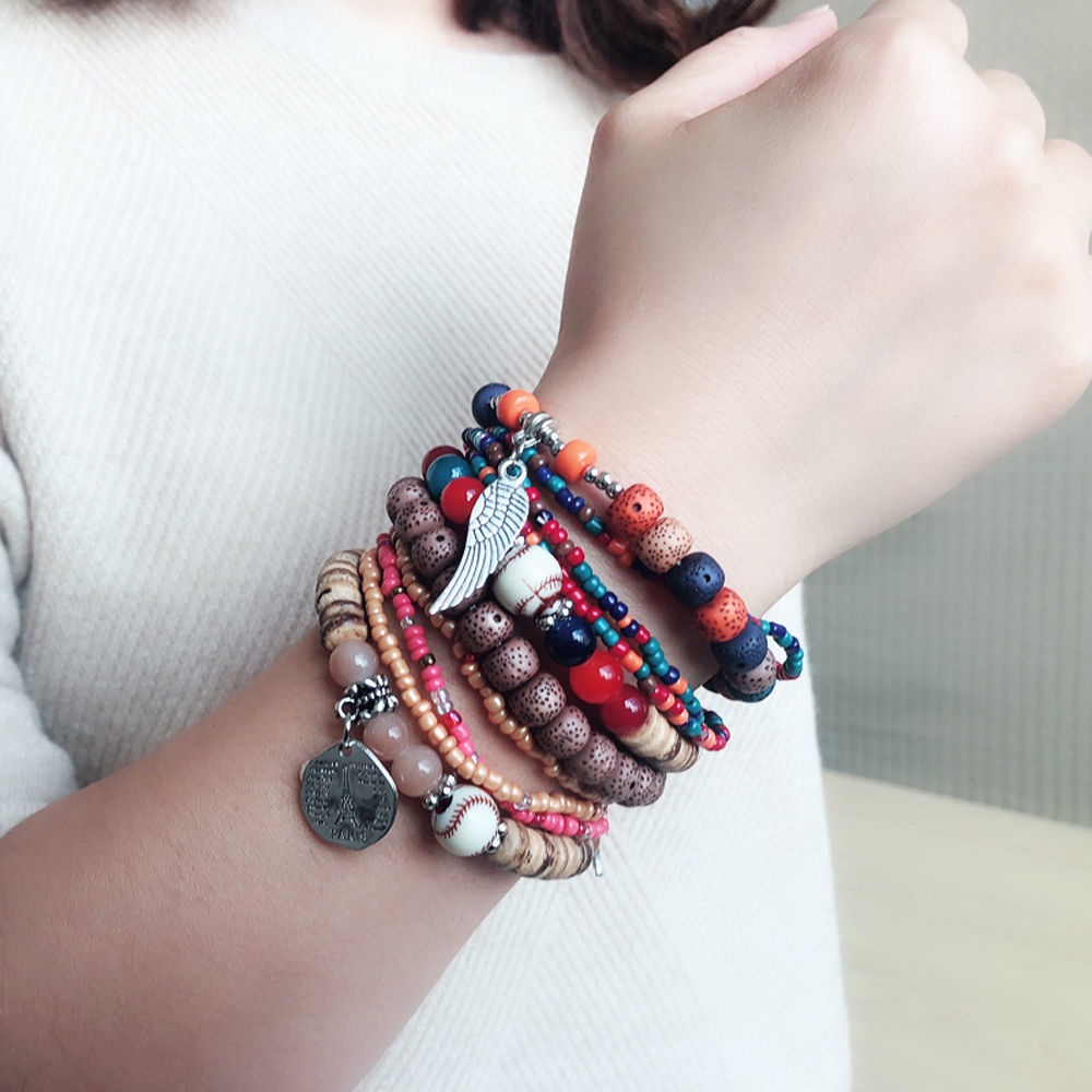 Vòng Tay Nhiều Lớp Xâu Hạt Phong Cách Dân Tộc Bohemian Cổ Điển Thời Trang Cho Nữ