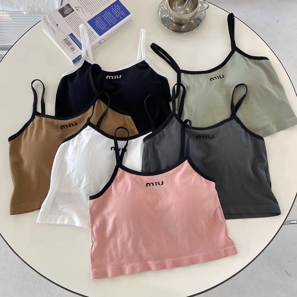 Áo Hai Dây Dáng Ngắn Có Đệm Ngực Thiết Kế Đơn Giản Phong Cách