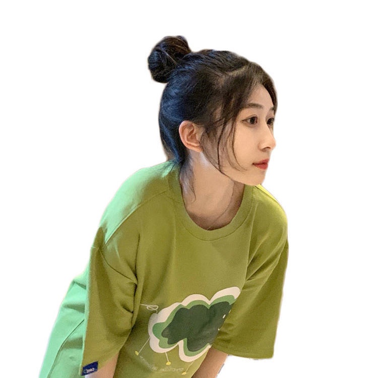 Jiashucheng Áo Thun Cotton Nguyên Chất Tay Ngắn Màu Bơ Ngọt Ngào Thời Trang Mùa Hè Niche