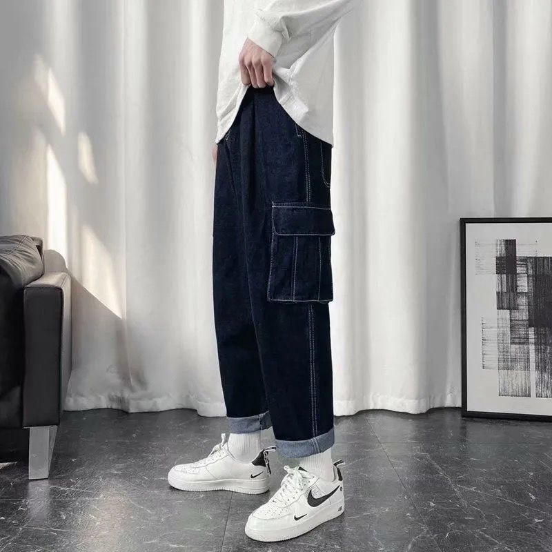 Quần Jeans Nam Ống Rộng Phong Cách Nhật Bản Thời Trang