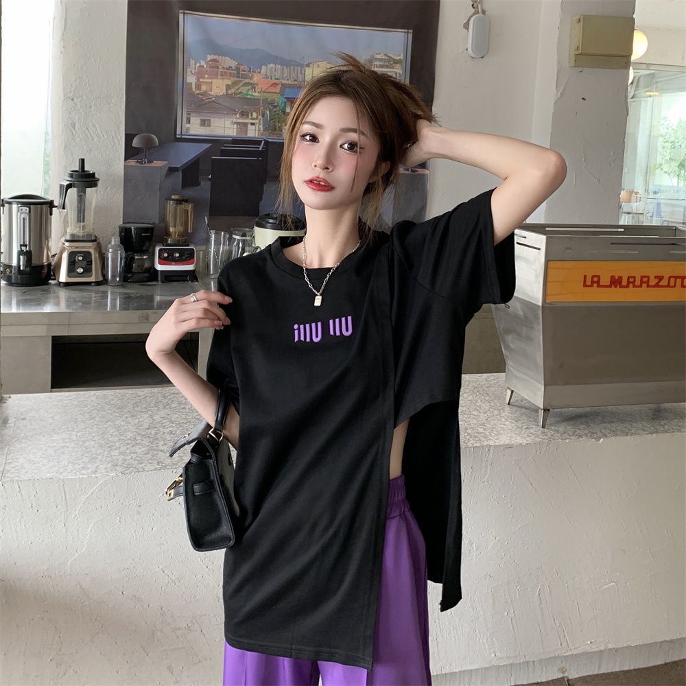 Set Áo Thun Đen Ngắn Tay Và Quần Dài Lưng Cao Xẻ Tà Phong Cách Hàn Quốc Thời Trang Mùa Hè Cho Nữ133248