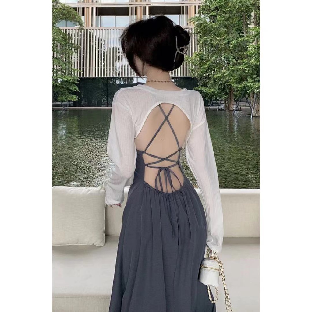 Đầm Maxi Tay Dài Hở Lưng Quyến Rũ Thời Trang Đi Biển Cho Nữ