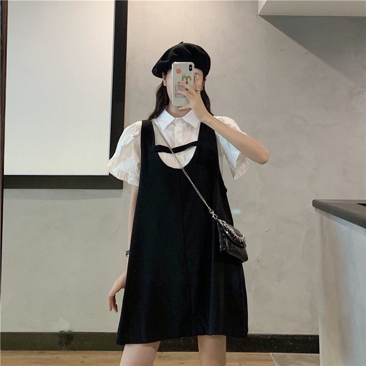 Set Áo Sơ Mi Tay Ngắn + Chân Váy Yếm Phong Cách Hàn Quốc Thời Trang Mùa Hè 2022 Cho Nữ